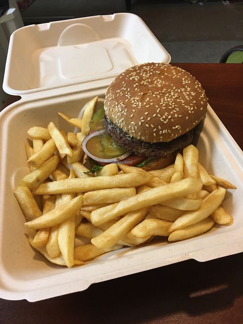 Vegan Burger with Impossible burger patty! at Urban Vejjie in Westlake Village