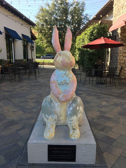 The restaurant is to the right of this unusual & unique statue. at Urban Vejjie in Westlake Village