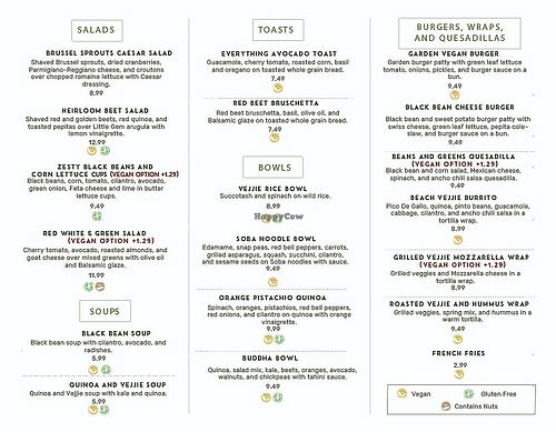 Updated menu with added vegan options. at Urban Vejjie in Westlake Village