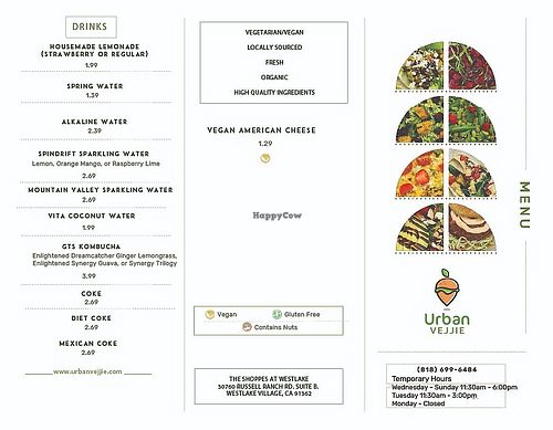 Updated menu 8/3/20 at Urban Vejjie in Westlake Village