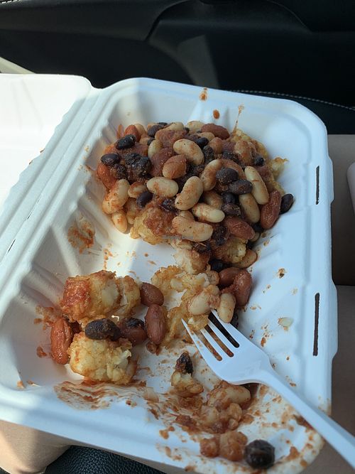 Chili over tots  at The Happy Pig Vegan Comfort Food in Bellmore