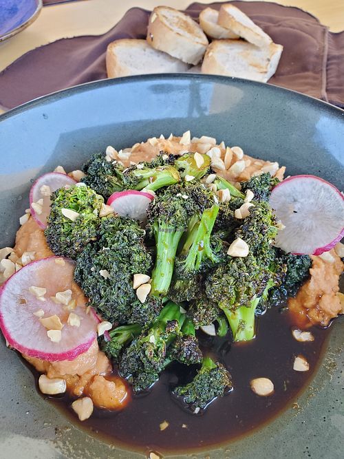 Broccoli Quemado... With Hummus at Vegan Inc in Puerto Vallarta