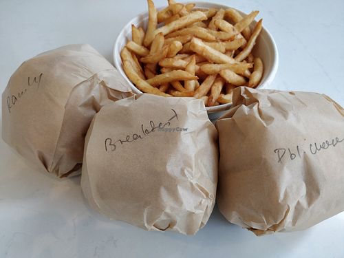 Golden fries with Ramly, vegan breakfast and double cheese burger at Love Handle in Central Singapore