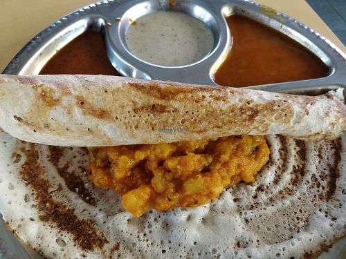 Masala Thosai with curry gravy and coconut at Heavens in Central Singapore