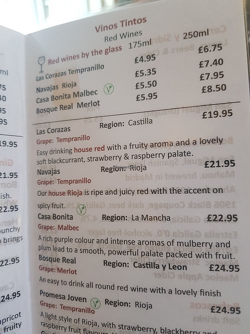 Vegan red wine at El Coto in Newcastle Upon Tyne