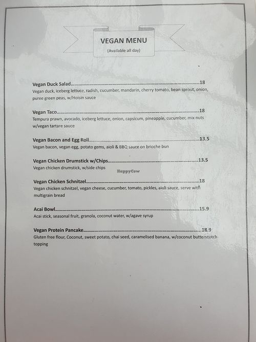 Vegan Menu at Jamaica Blue in Brookvale