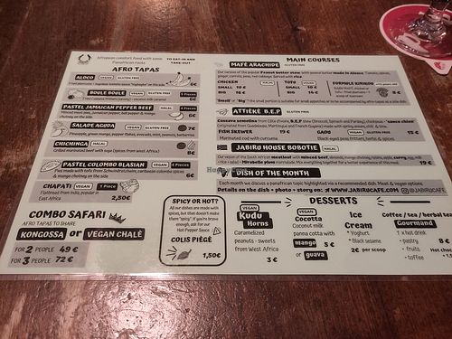 Menu at Jabiru Café in Strasbourg