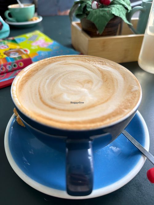 Nice coffee. Almost no vegan options now. Vegan pumpkin soup but we didn’t try it.   at Cactus Creme Cafe in Whanganui