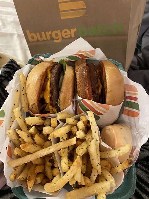 BBQ Patch Burgers and fries  at Burger Patch in Davis