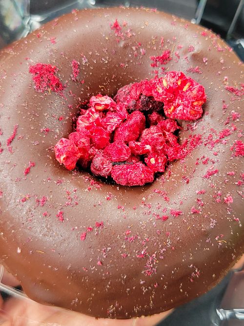 Raspberry donut at Plantiful Kitchen in Carlsbad