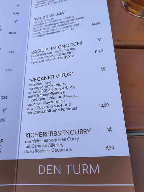 Main courses (V+ means vegan) at Gasthaus Siriuskogl in Bad Ischl
