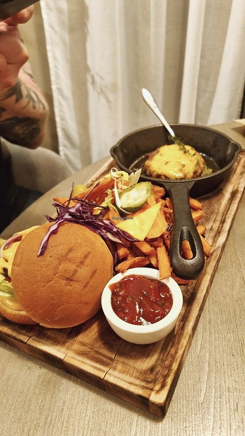 Beyond burger (the presentation!) at Kozy Eats  in Riga