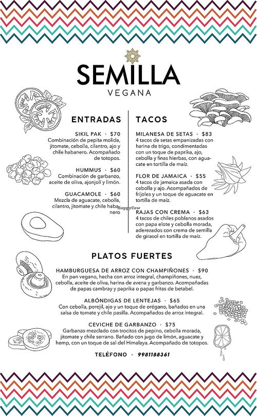 Menu at Semilla Vegana in Cancun