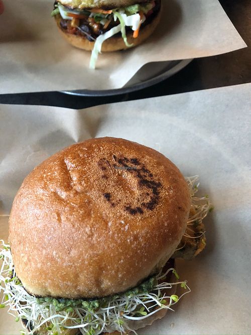 Zucchini fritter burger at Polly's in Collingwood