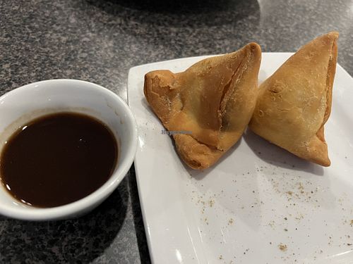 Samosas with tamarin sauce  at Bawarchi in Brandon