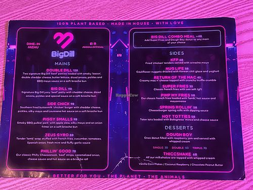 Current menu - 100% vegan  at Big Dill in Hong Kong Island