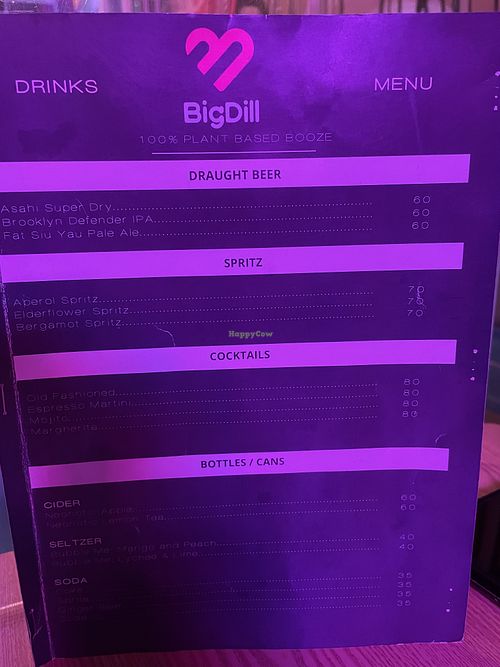 100% vegan drinks menu - full bar available  at Big Dill in Hong Kong Island
