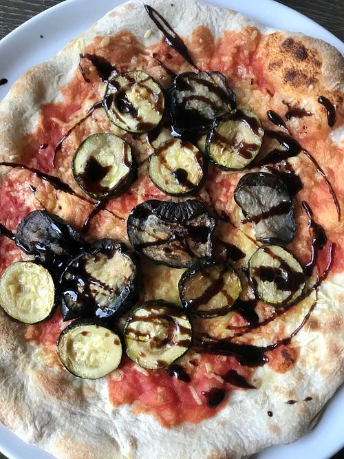 Delicious! Eggpant, zucchini, balsamic reduction. at Mama Earth in Salzburg