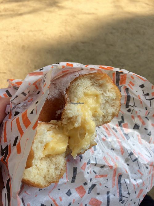 The best donut I've ever had—glazed and cream-filled at Gopal - Vegan Deli in Barcelona