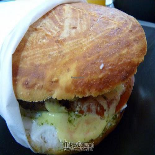 Shiitake mushroom and seaweed burger. at Gopal - Vegan Deli in Barcelona