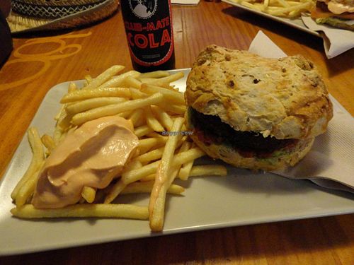 Vegan burger and fries at Gopal - Vegan Deli in Barcelona