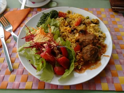 Tofu rice and lentils meatballs at Sabor Superior in Alges