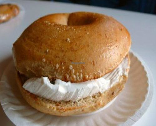 bagel with vegan cream cheese by steve at Yorgo's Bageldashery in Norfolk
