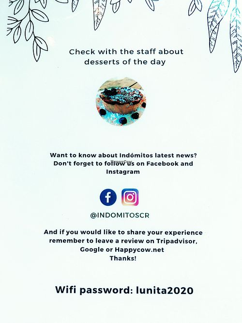 Dessert/Contact at Indómitos Café & Bar in Uvita