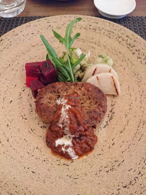 Amazing hamburger with sauce at PEACE TABLE - 渋谷 道玄坂店 in Tokyo