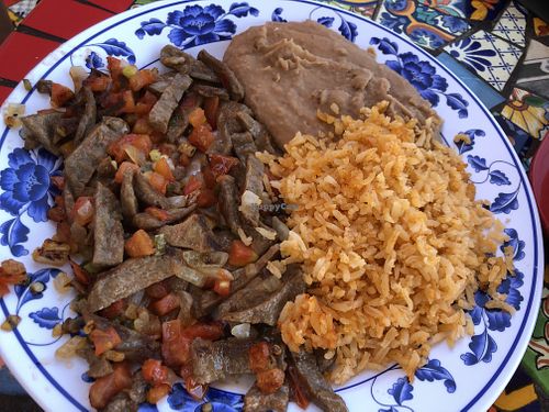 Bistec platter- delicious! at Vegan by El Zamorano in Costa Mesa