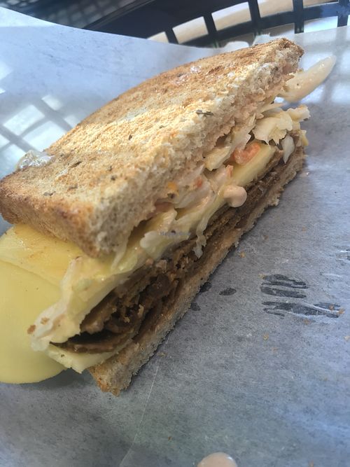 “The Rachel” vegan-style with field roast and vegan gouda at Common Market Food Co-op in Frederick