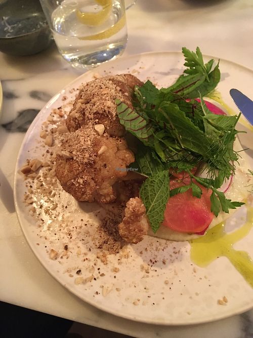 Cauliflower, almond, radish, dukkah, apple honey at Senhor Uva in Lisbon