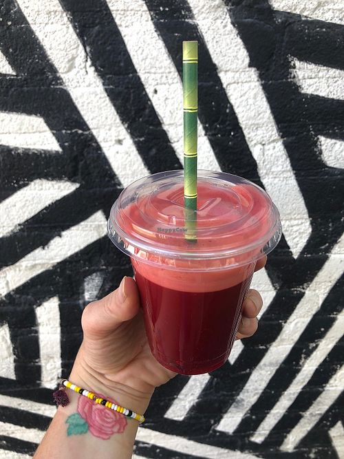 Raw beetroot, carrot & apple juice.. delicious! at New-West Comfort Food in Amsterdam
