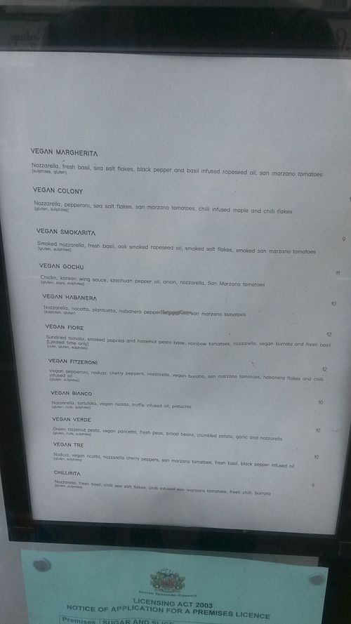 Vegan menu options at Sugar & Slice in Whitley Bay