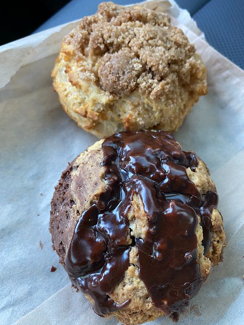 Chocolate cinnamon bun and sugar crunch bun
 at Biscuits & Buns  in San Rafael