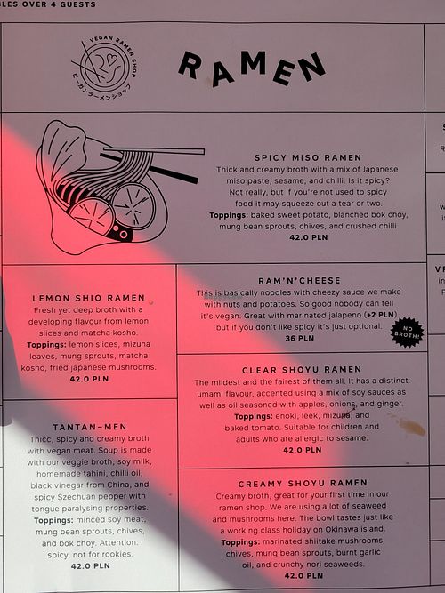 Menu at Vegan Ramen Shop - Jana Pawla in Warsaw