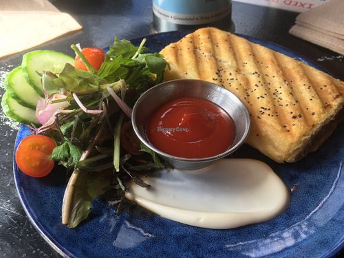 Vegan sausage roll and salad   at Get Fixed Bicycle Cafè in Porirua