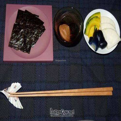 Nori chips, umeboshi and pickles (pumpkin, radish, aubergine). at Vacanteen in Tokyo