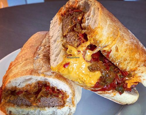 Sausage, Peppers & Onions Hero
Cheesy! at Freakin' Vegan - Take Out & Delivery in Ridgewood