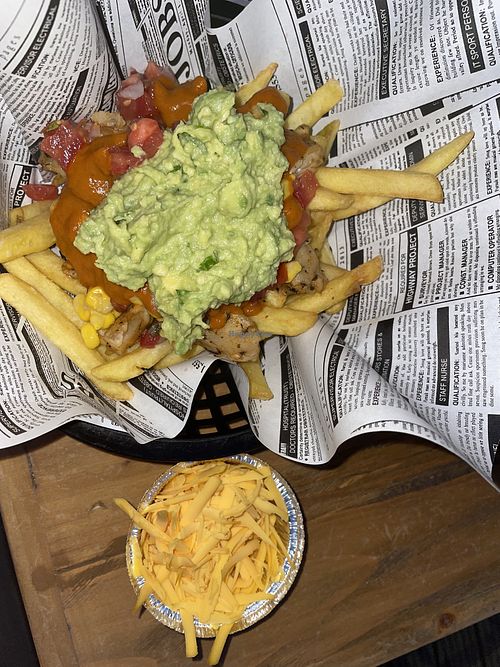 Fake chicken and vegan cheese  at Frida Frijol in Madrid