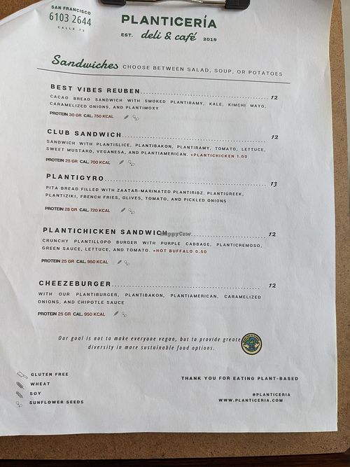 Menu at Planticeria in Panama City