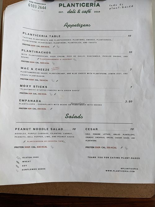 Menu at Planticeria in Panama City