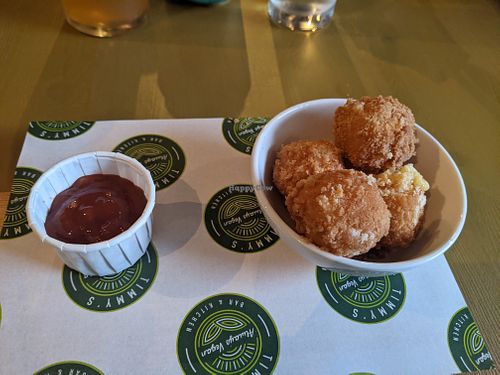 Vegan c.heese melts with spicy tomato dip  at Timmy's Bar & Kitchen in Carlisle