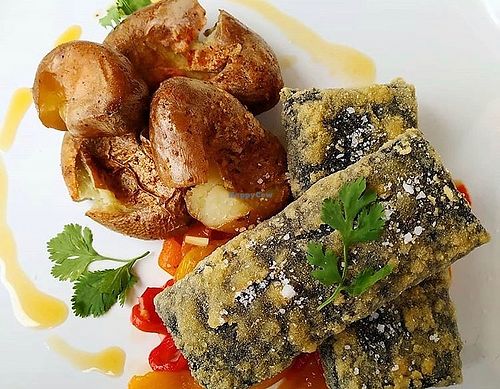Vegan “sardines” with roasted potatoes at Haja Vegan in Lisbon