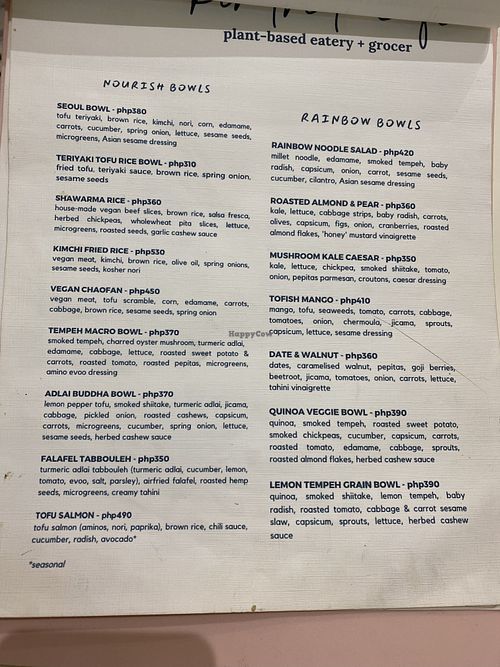 Part of the menu  at Kindred Cafe in Davao City