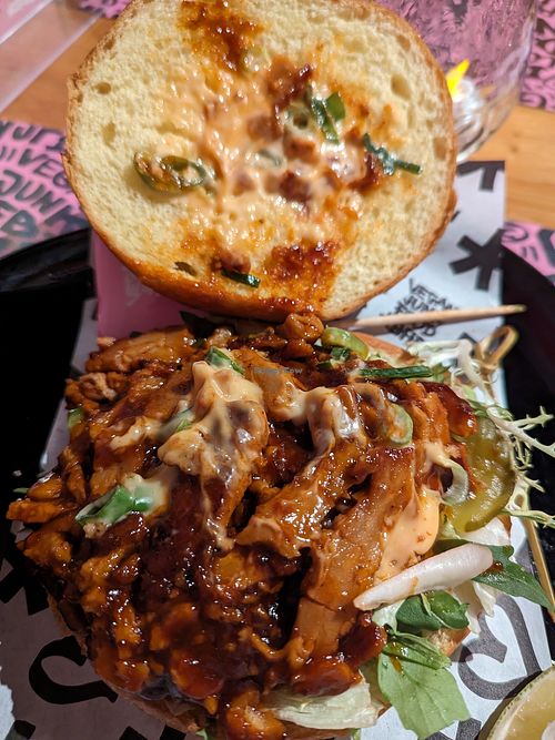 BBQ-ribs burger at Vegan Junk Food Bar - El Born in Barcelona