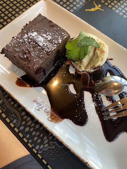Vegan chocolate cake with ice cream  at Peter Pane in Timmendorfer Strand