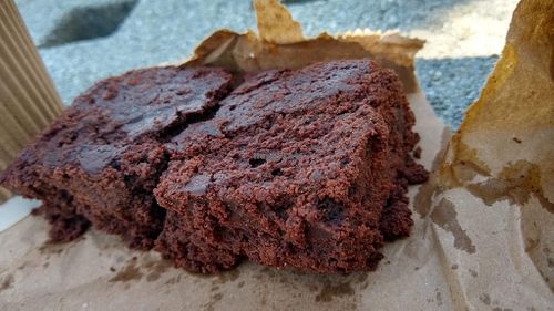Salted caramel chocolate brownie at Ralphy's in Morecambe