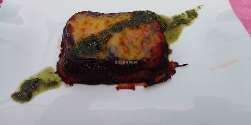 Vegan eggplant mozzarella with pesto. at Giardino in Bellinzona