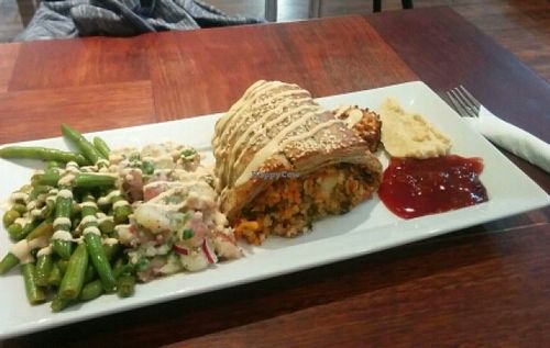 Vege Roll pie, two salads and a falafel. $11.50 at Habebes Cafe in Queenstown